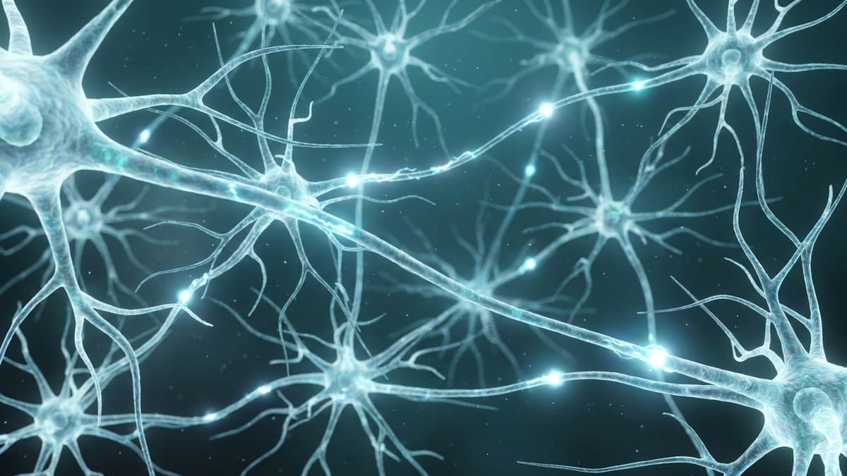 Illustrazione scientifica 3D del sistema nervoso: neuroni, sinapsi e impulsi nervosi